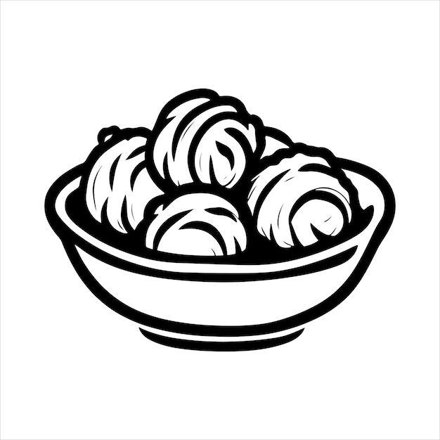 hand drawn illustration of indonesian meatball served on the bowl