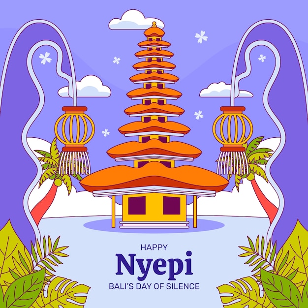 Hand drawn illustration for indonesian nyepi celebration