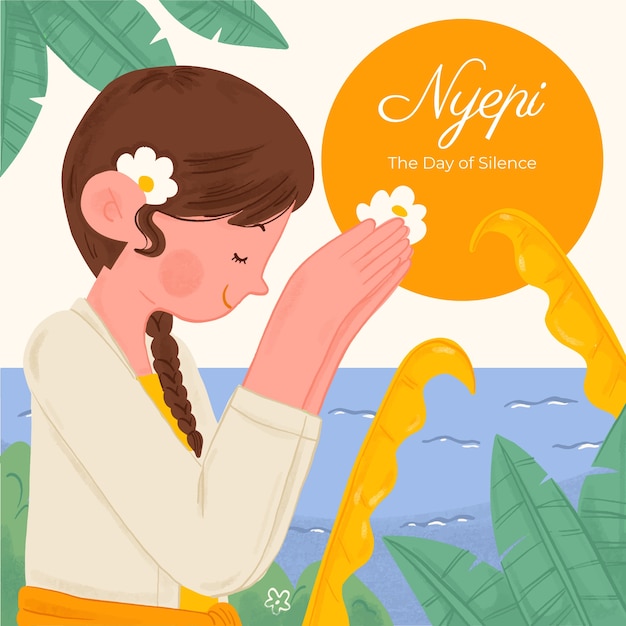 Hand drawn illustration for indonesian nyepi celebration