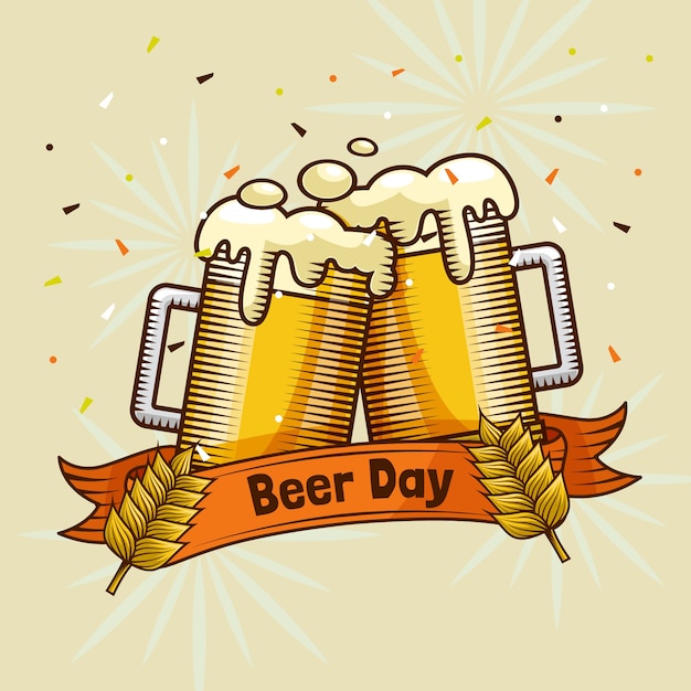 Hand drawn illustration for international beer day celebration