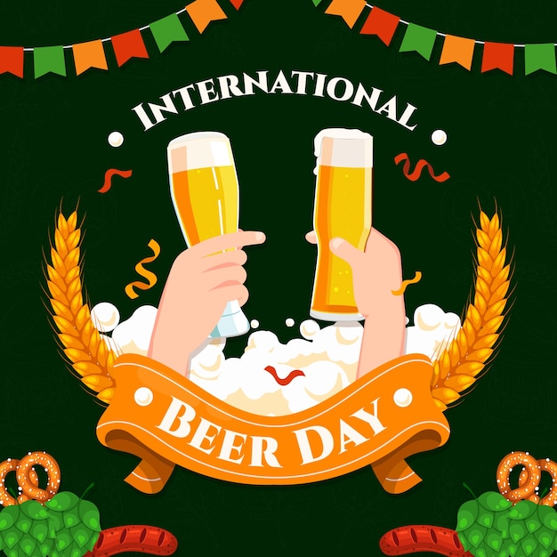 国際ビールの日のお祝いの手描きイラスト