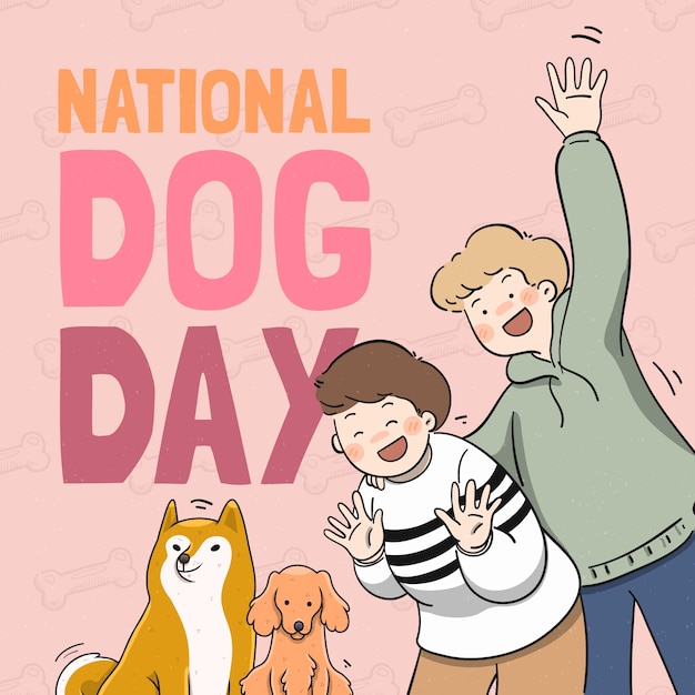 Vector hand drawn illustration for international dog day celebration