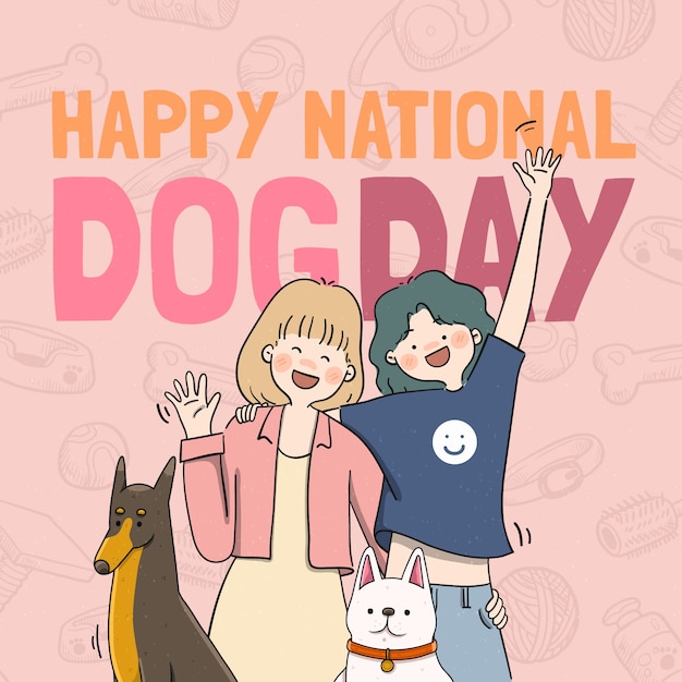 Hand drawn illustration for international dog day celebration