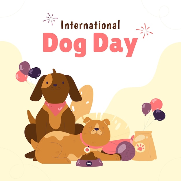 国際犬の日のために手描きのイラスト
