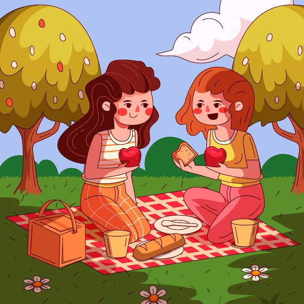 Illustrazione disegnata a mano per la giornata internazionale del picnic