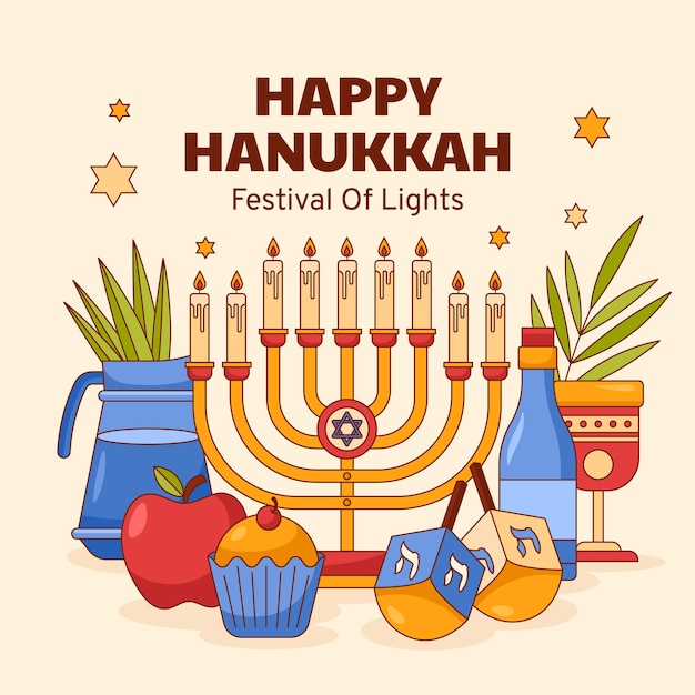 Vettore illustrazione disegnata a mano per la festa ebraica di hanukkah