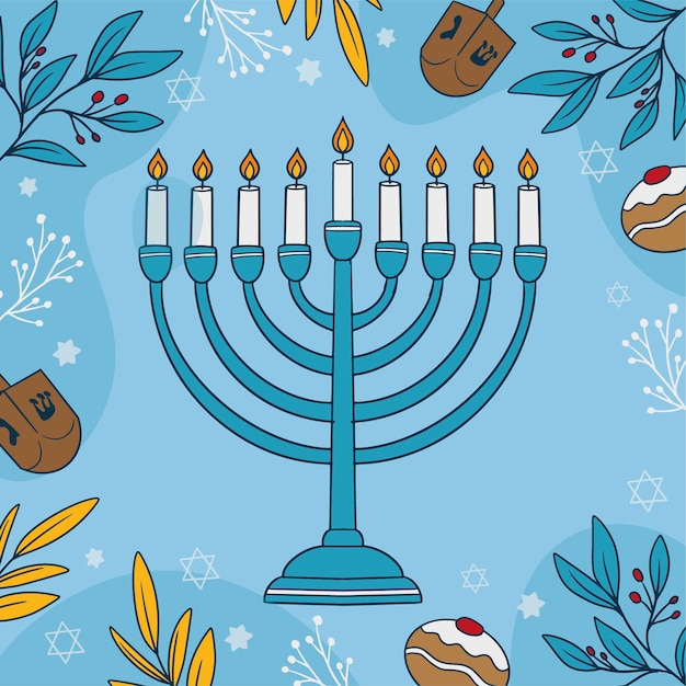 Vettore illustrazione disegnata a mano per la festa ebraica di hanukkah