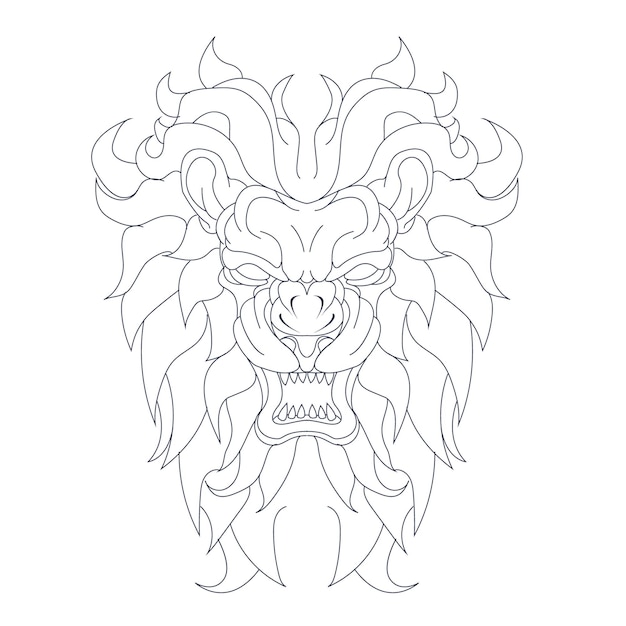 Vector hand drawn illustration of lion angry