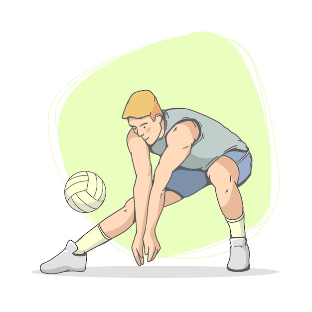 Vector hand drawn illustration man playing volleyball