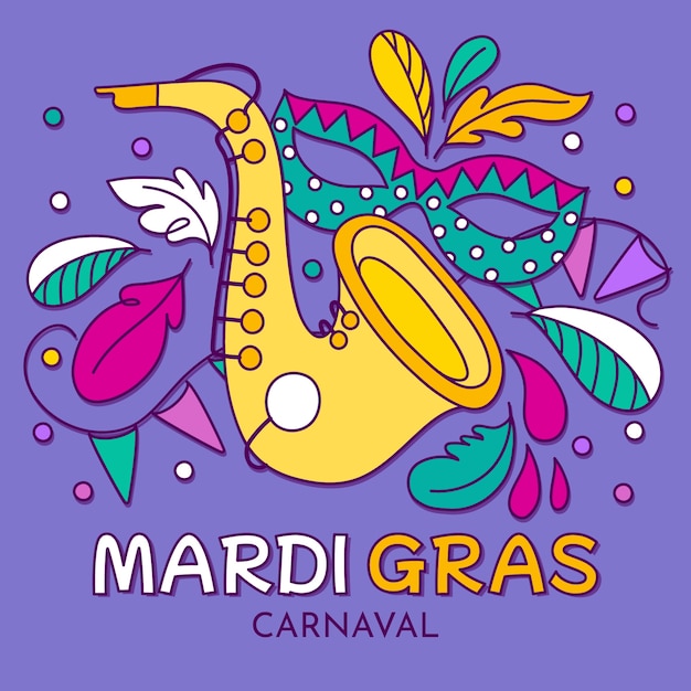 Hand drawn illustration for mardi gras festival