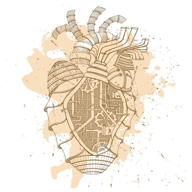 Vector hand drawn illustration of mechanical heart