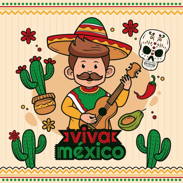 Vector hand drawn illustration for mexico independence celebration
