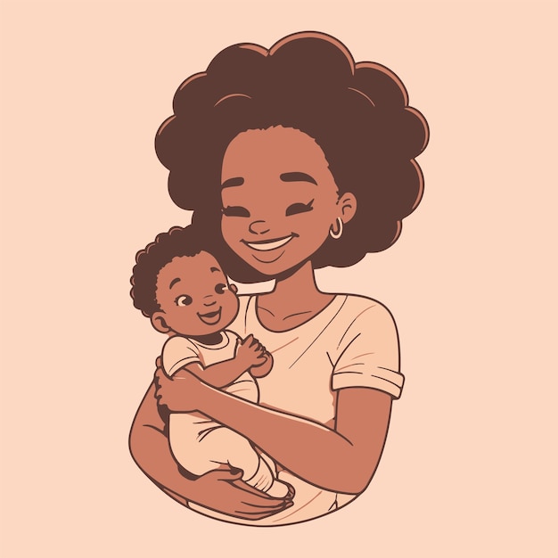 Vector hand drawn illustration of a mother and your baby