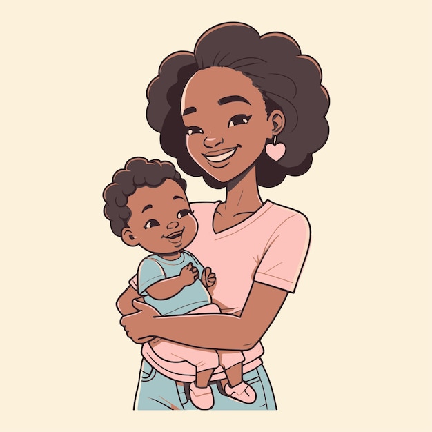 Vector hand drawn illustration of a mother and your baby