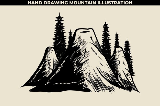 Illustrazione disegnata a mano di una montagna. può essere stampato su adesivi, magliette, ecc. formato file eps.