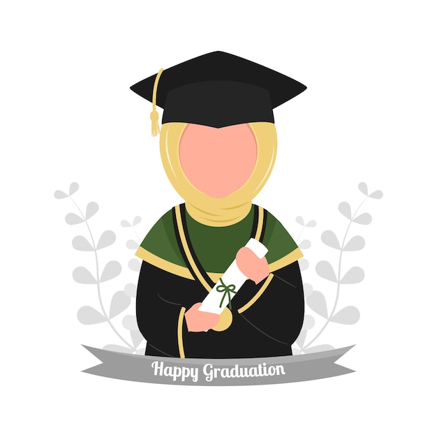 Vector hand drawn illustration of muslim graduation