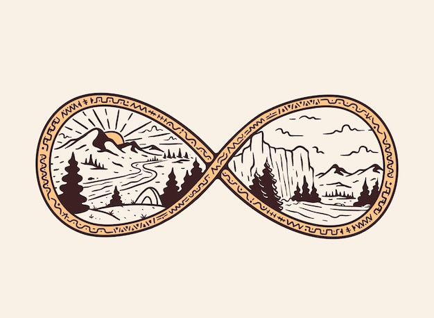 hand drawn illustration of natural scenery in infinity badge