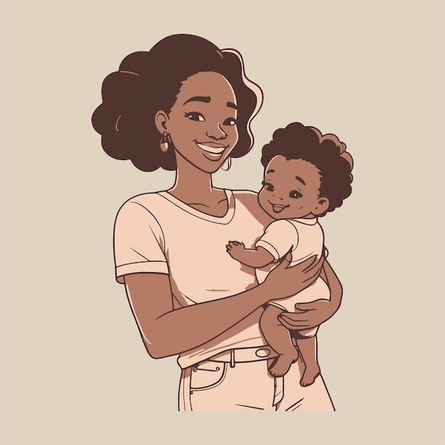 Вектор Иллюстрация матери и ее ребенка, нарисованная вручную