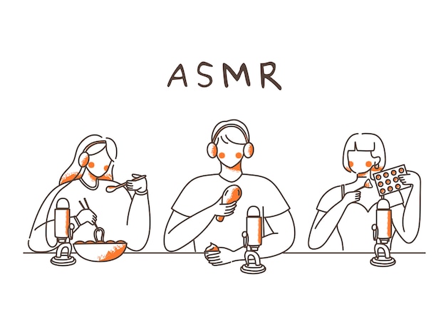 Asmrの音を作る人々のグループの手描きイラスト