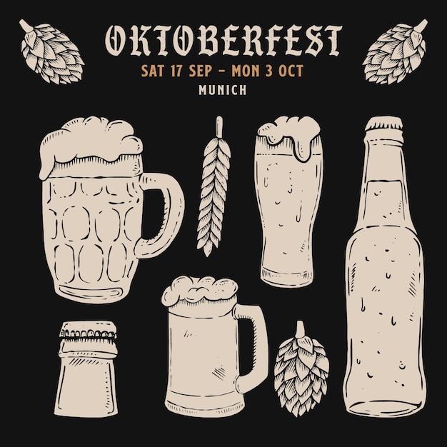 Vettore illustrazione disegnata a mano per il festival dell'oktoberfest