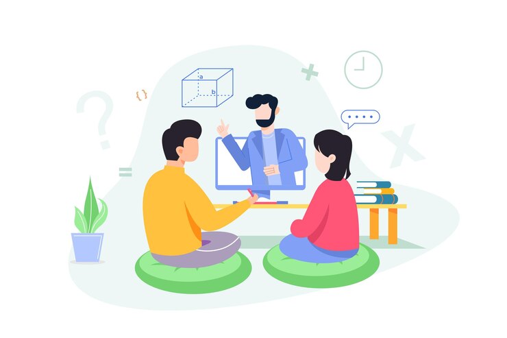 Vector hand drawn illustration of online learning webinar