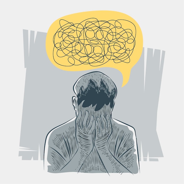 Vector hand drawn illustration of person with mental health problems