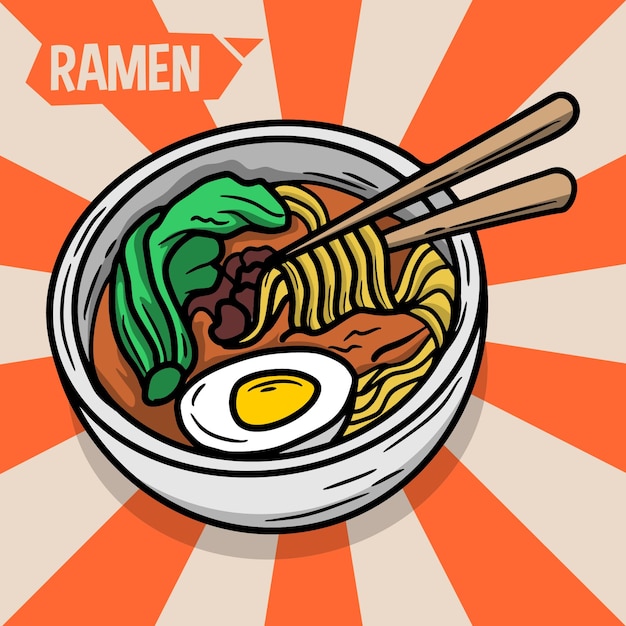 Vector hand drawn illustration of ramen