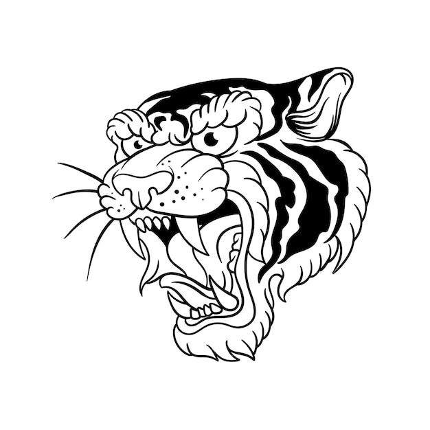 Premium Vector | Hand drawn illustration of a roaring tiger outline design