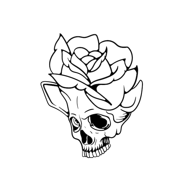 Vector hand drawn illustration of a rose skull outline