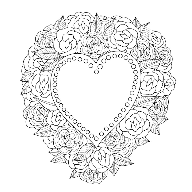 Illustrazione disegnata a mano di rose e cuore