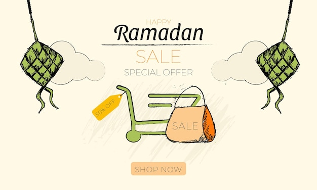 Hand drawn illustration of sales in the month of ramadan