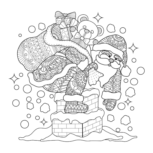 Hand drawn illustration of Santa Claus in zentangle style 