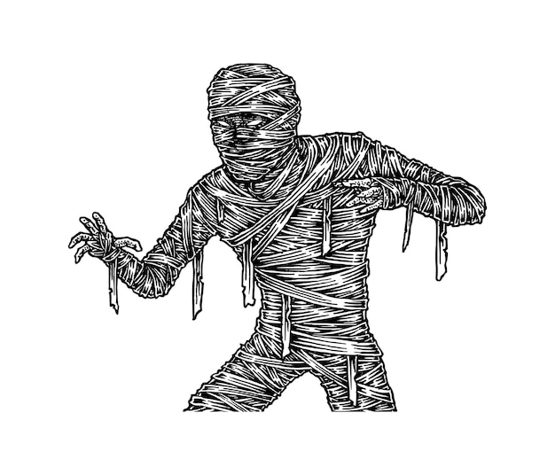 Hand drawn illustration of scary mummy