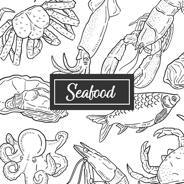 Hand drawn illustration of seafood.