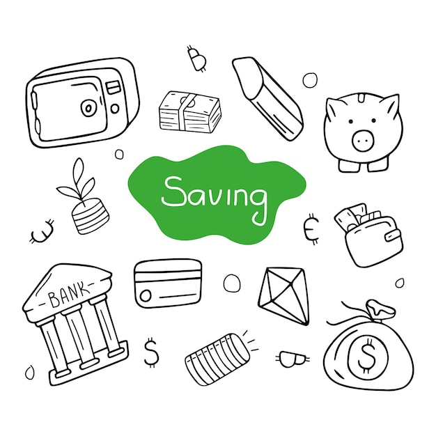 Hand drawn illustration set of savings money