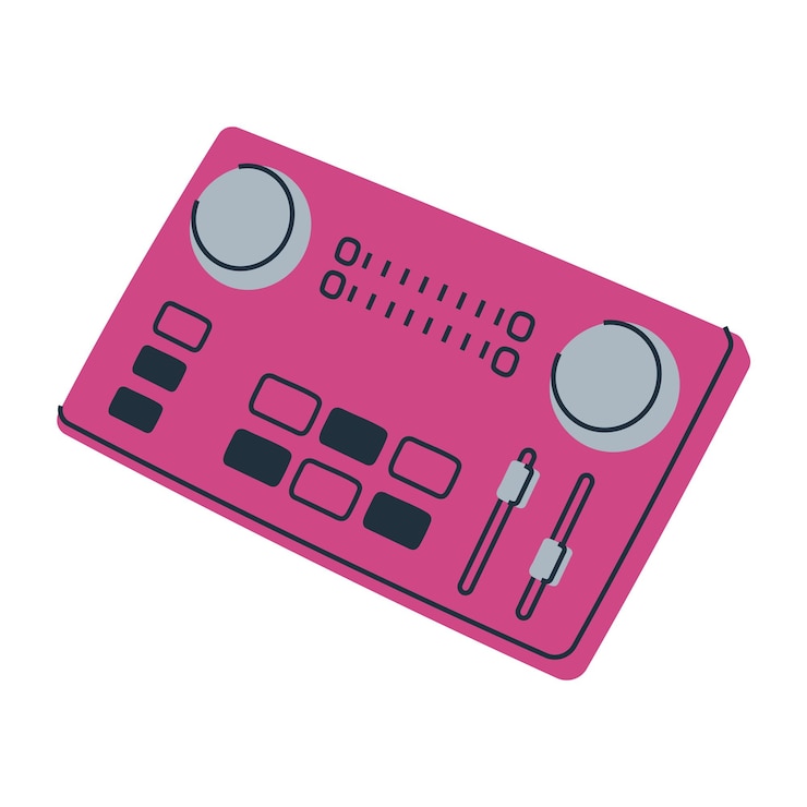 Vector hand drawn illustration of soundboard audio equipment for podcast and broadcast