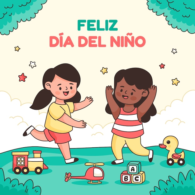 Vector hand drawn illustration in spanish for childrens day celebration