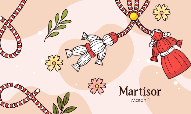 Vector hand drawn illustration of spring symbols martisor