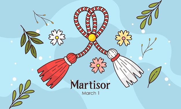 Vector hand drawn illustration of spring symbols martisor