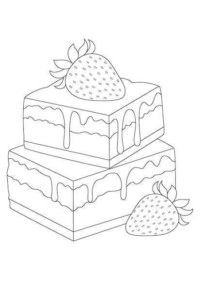 Hand drawn illustration of strawberry fudge coloring page for kids and adults