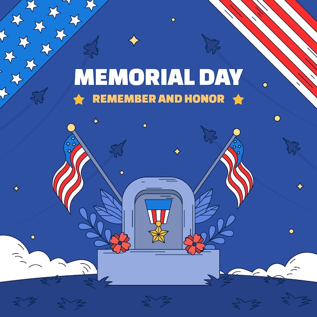 Hand drawn illustration for us memorial day commemoration