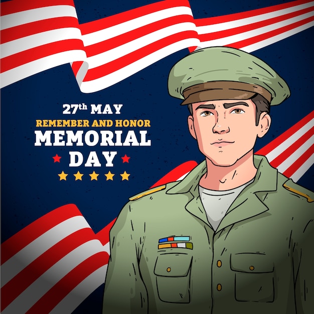 Hand drawn illustration for us memorial day commemoration