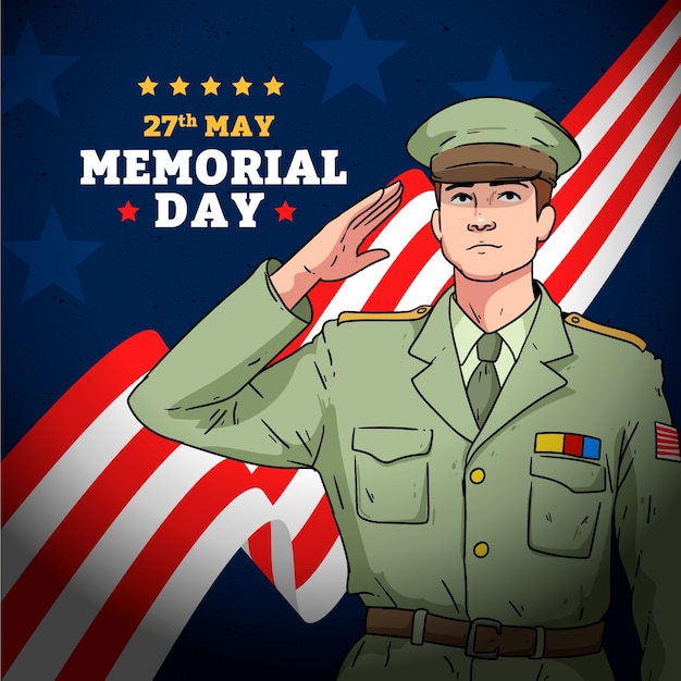 Hand drawn illustration for us memorial day commemoration