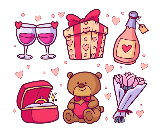 Pacchetto di elementi di san valentino illustrazione disegnata a mano