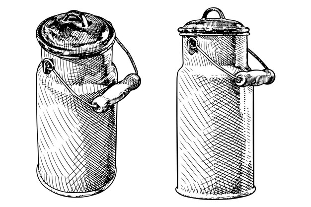 Illustrazione disegnata a mano del contenitore del latte vintage