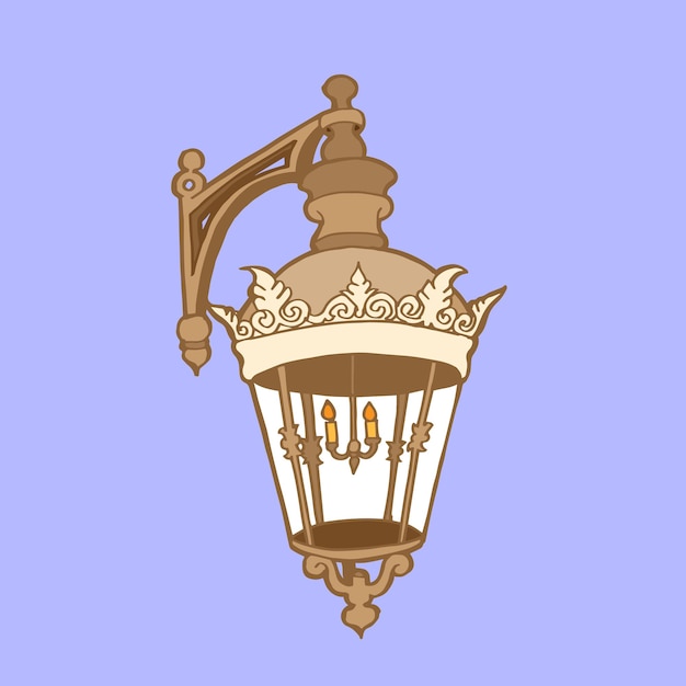 Hand drawn illustration of vintage street lamp