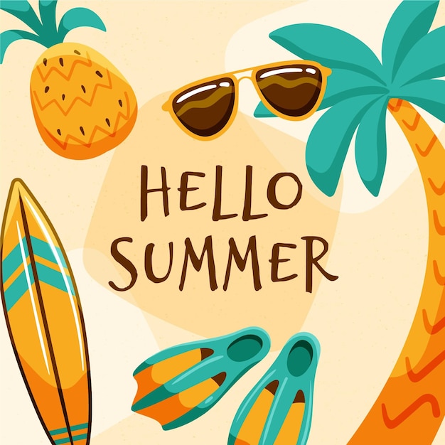 Hand drawn illustration with hello summer message