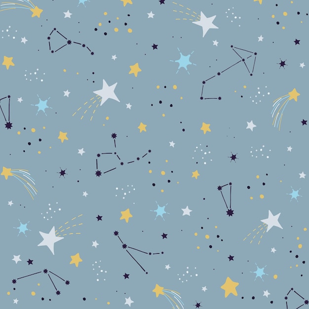 Illustrazione disegnata a mano con costellazioni di stelle su sfondo blu illustrazione vettoriale