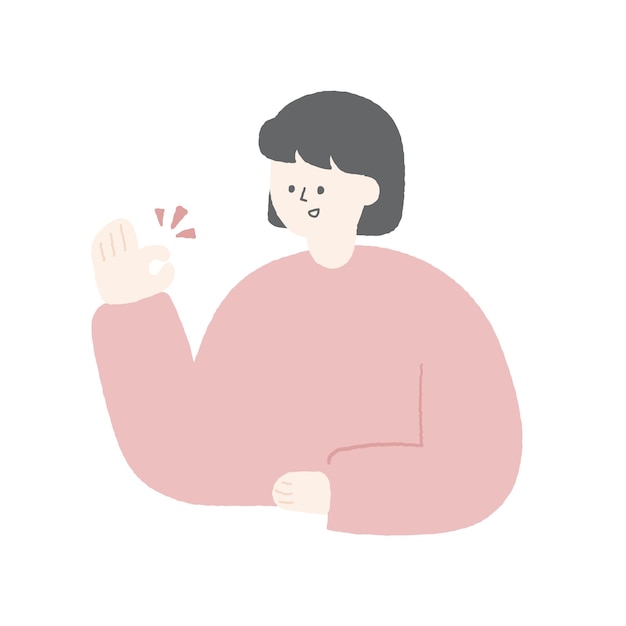 Hand drawn illustration of a woman doing Okay pose