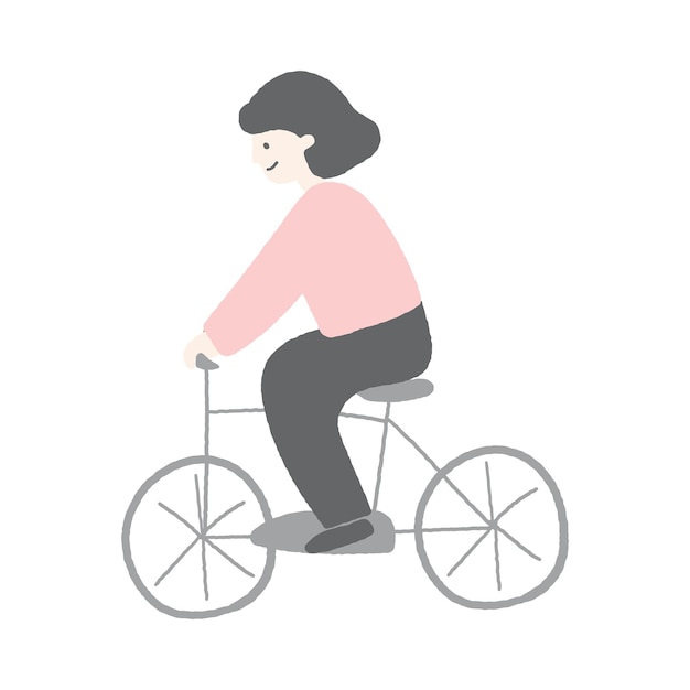 Hand drawn illustration of a woman riding bike